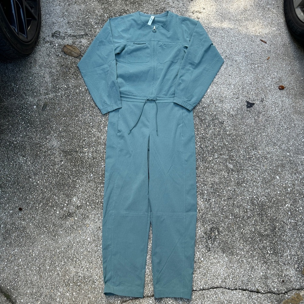 Lululemon Lab Jumpsuit Womens 0 Teal Green Ripstop Long Sleeve Zip Front Utility